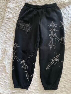 Black Graphic Sword-Print Joggers